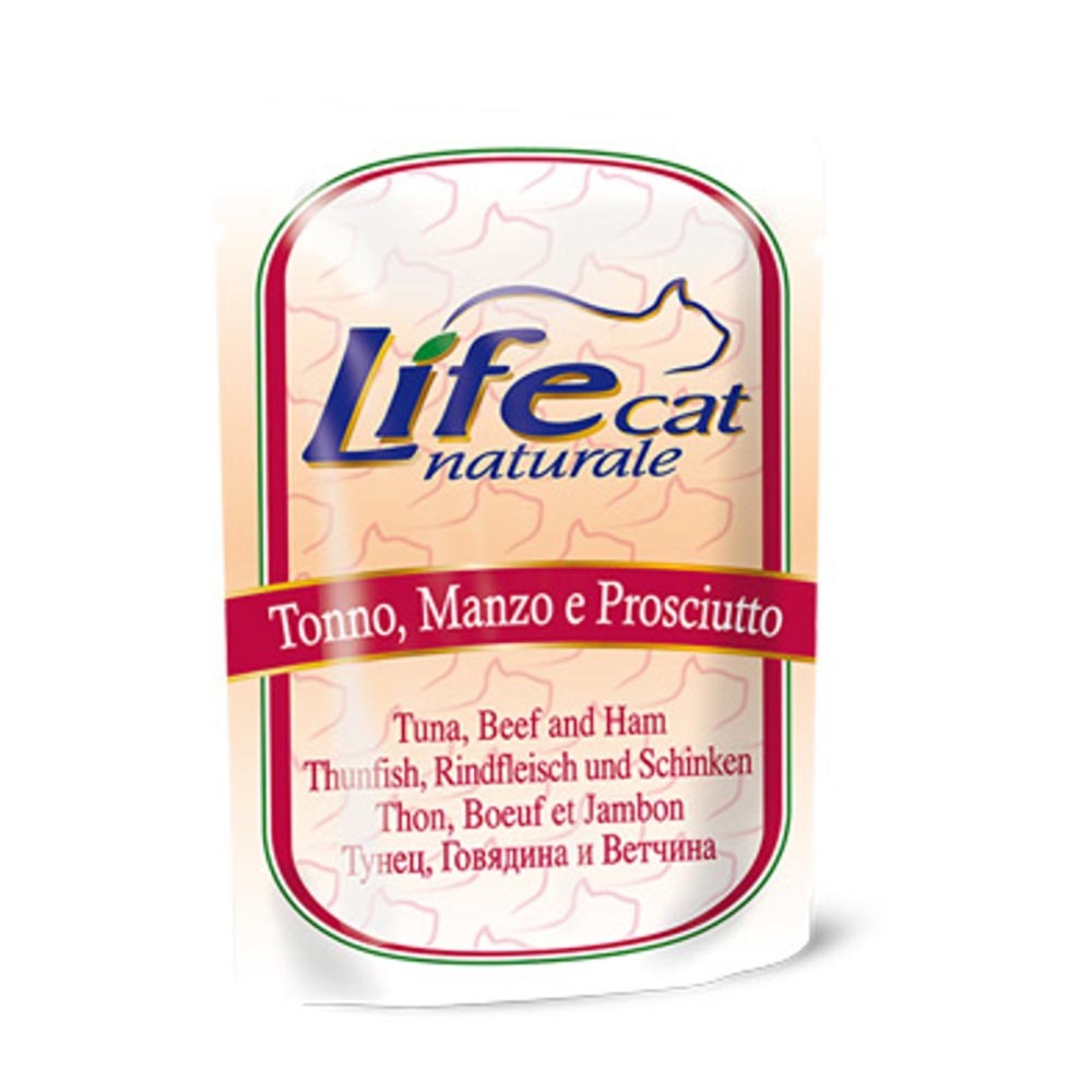 Lifecat консервы для кошек (тунец с говядиной и ветчиной в желе) 70 г пакетик