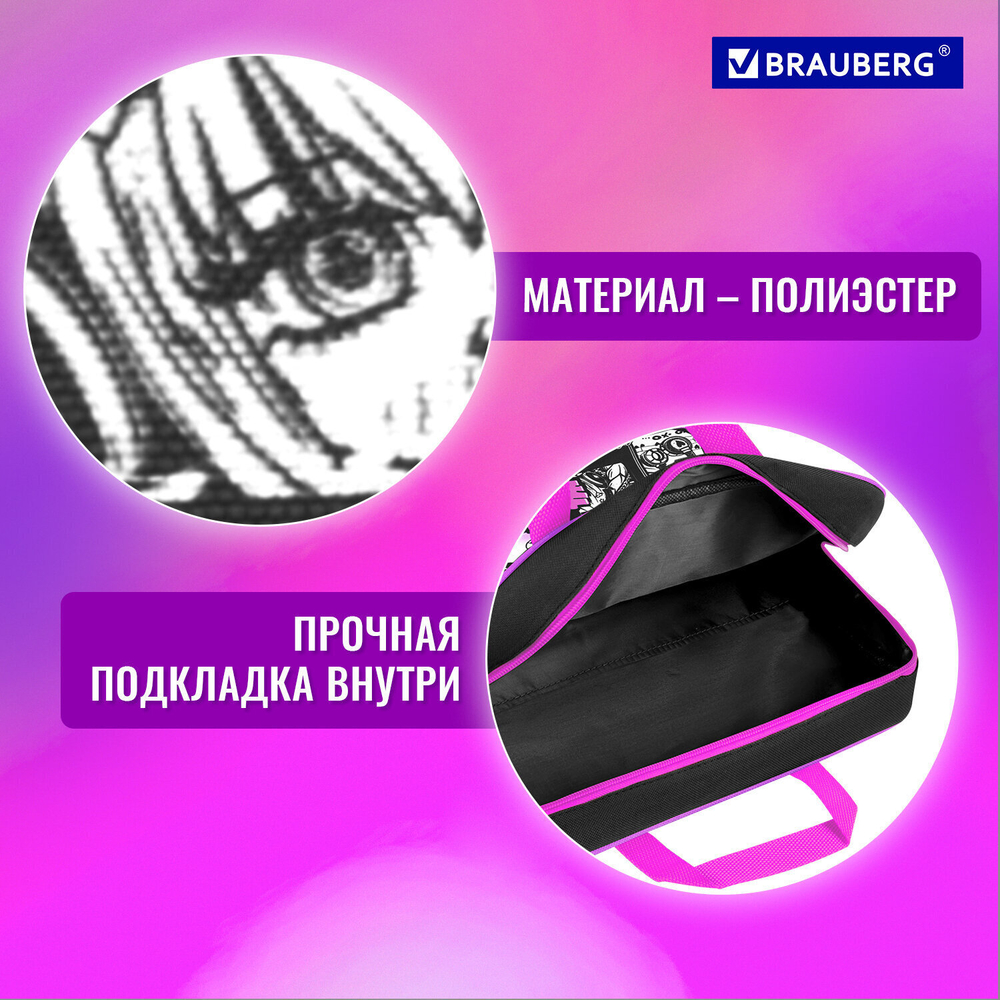 Папка на молнии с ручками BRAUBERG А4 1 отделение полиэстер 80 мм "Anime movie" (2 штуки в упаковке)
