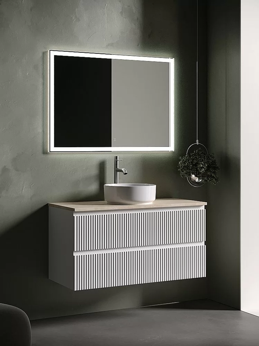 Тумба с раковиной Sancos SNOB R 100 со столешницей, белая матовый
