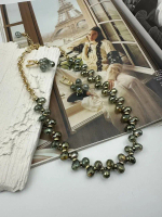 Серьги "Деора" серо-зеленый чешский хрусталь, оттенок золото