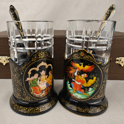 Чайный набор подстаканников "Русские сказки" (ручная роспись Палех) №19