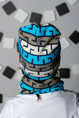 Комплект шапка и шарф для мальчика Зигзаг-голубой (шапка+снуд)