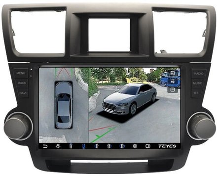 Магнитола для Toyota Highlander 2 XU40 2007-2013 (рамка с крутилками и кнопками) - Teyes CC3-2K-360 монитор 10.36" 2K QLED на Android 10, 6+128Гб, CarPlay, 4G SIM-слот, 4 камеры в комплекте
