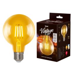 LED-G95-6W-GOLDEN-E27 GLV21GO Лампа светодиодная Vintage. Форма шар. золотистая колба. Картон. ТМ Uniel