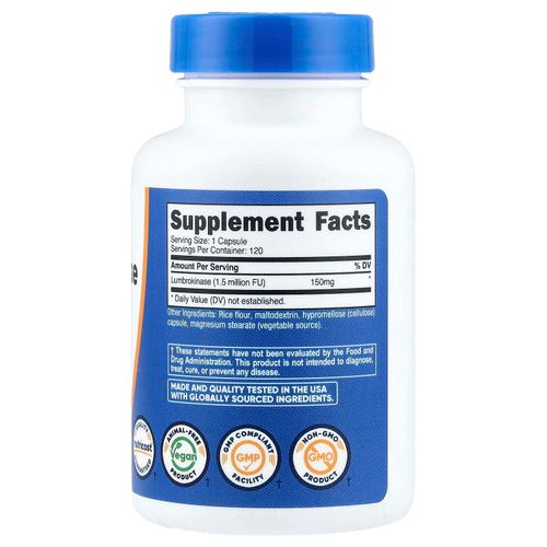 Nutricost, люмброкиназа, 150 мг, 120 капсул