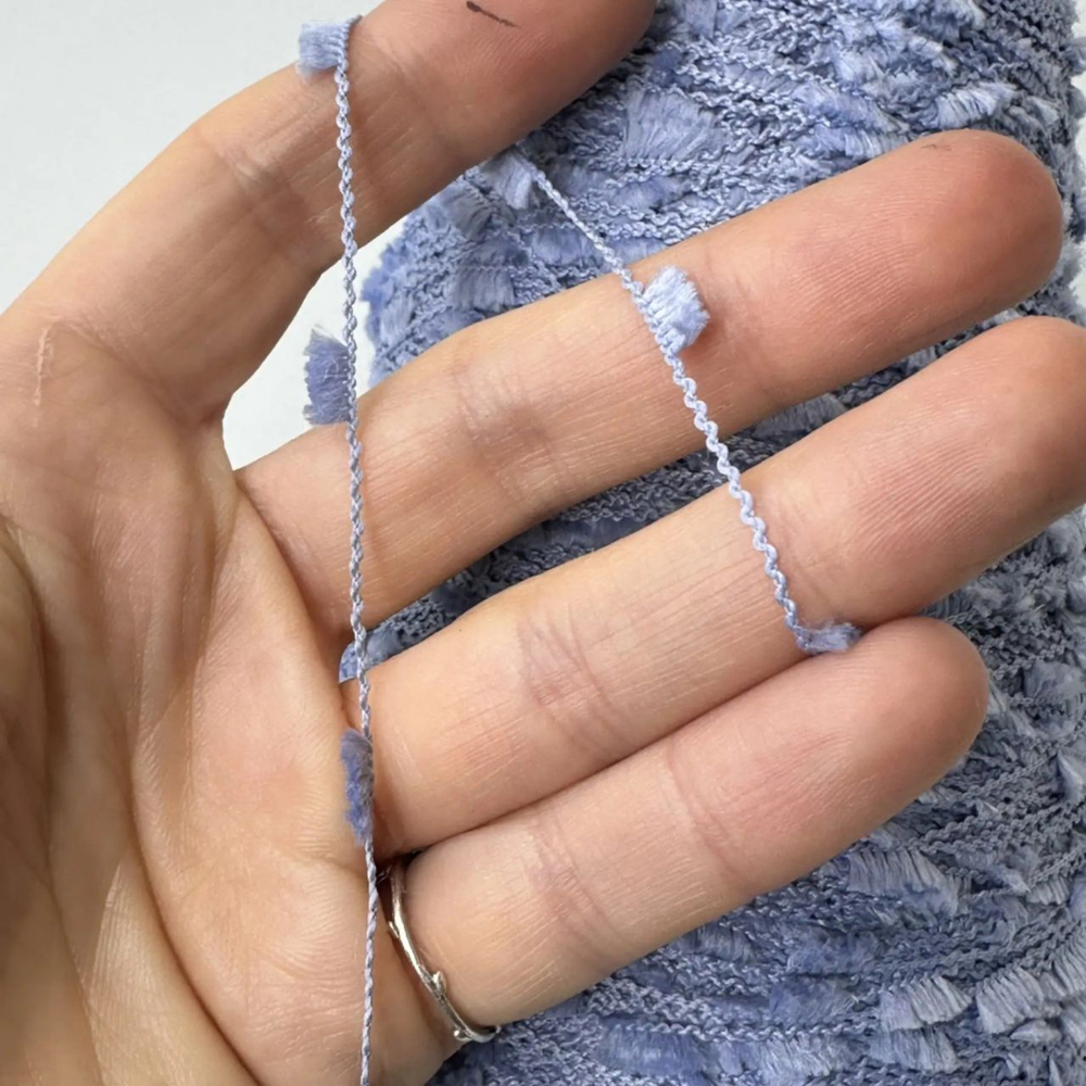 STOCK Italy; вискоза, п/а, фибра; ~400м/100гр; цвет: голубой; Фантазийная пряжа с кисточками; Есть бобинка: 160 гр