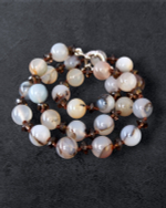 Бусы из натурального серого агата и раухтопаза