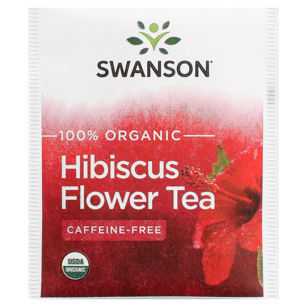 Swanson, 100% органический чай из цветков гибискуса, без кофеина, 20 чайных пакетиков, 40 г (1,4 унции)