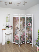 Ширма - перегородка для зонирования пространства деревянная с картинкой с обеих сторон "Райские птички", 3 створки, 480*1800 мм