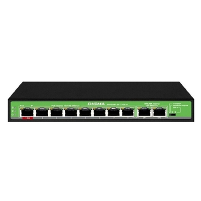 Digma DSP208F-2F-T120 Коммутатор V1 (L2) 10х100Мбит/с 8PoE 8PoE+ 120W неуправляемый