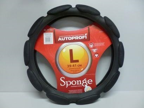 Оплетка руля L 39-40 см спонж (10 подушек) черная (AUTOPROFI)