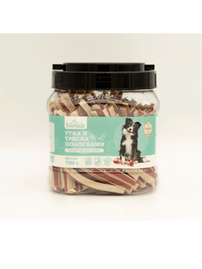 Biohaus лакомство для собак утка с треской полосками