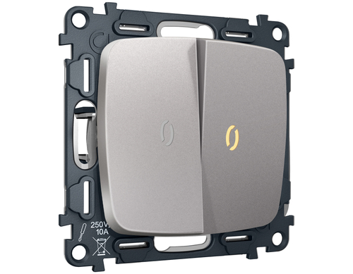 MO504030 Комплект механизма 2-кл проходного выключателя с подсветкой 3200K OMEGA Сталь матовый QUANT (OP5040, VM120, G22Y)