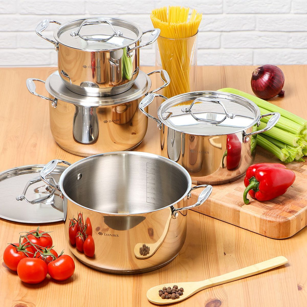 Кастрюля нерж, 2.8 л, с крыш, Daniks, Профессионал, SD-A92-18, индукц