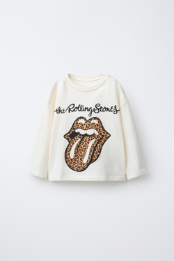 ZARA ФУТБОЛКА С ПРИНТОМ ROLLING STONES ©, ЭКРЮ