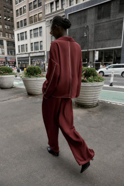 ZARA ШИРОКИЕ БРЮКИ С КОНТРАСТНОЙ СТРОЧКОЙ, ЧЕРЕПИЧНЫЙ