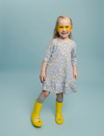 Платье с воланом "Розы на сером"