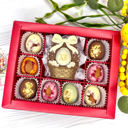 Шоколадный набор "Пасхальная корзина": шоколадка и 8 конфет ручной работы