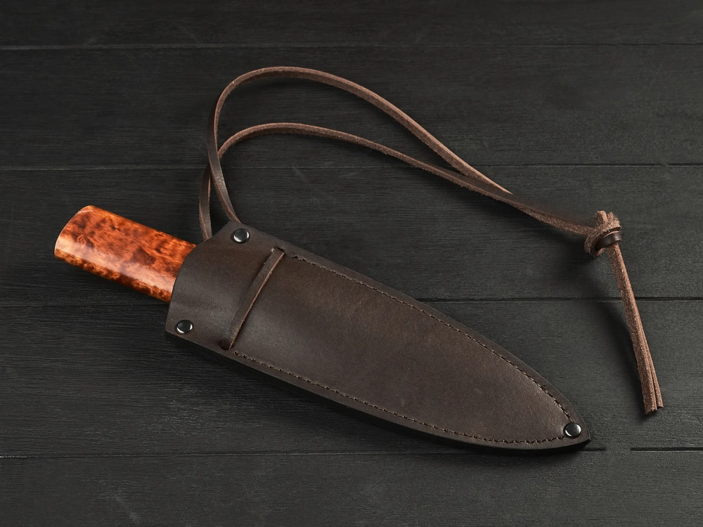 Нож шейный Ханты-Манси, дамасская сталь, рукоять мореная карельская берёза