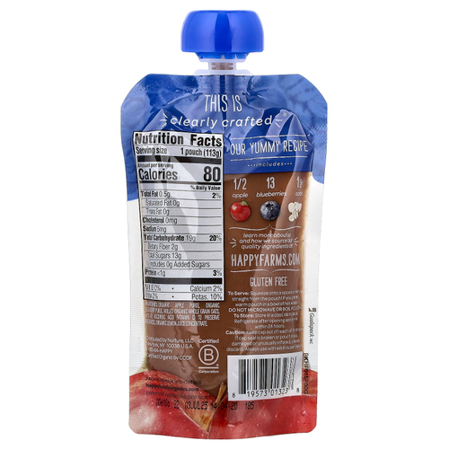 Happy Family Organics, Happy Baby®, органическое детское питание, для детей от 6 месяцев, яблоки, голубика и овсянка, 113 г (4 унции)