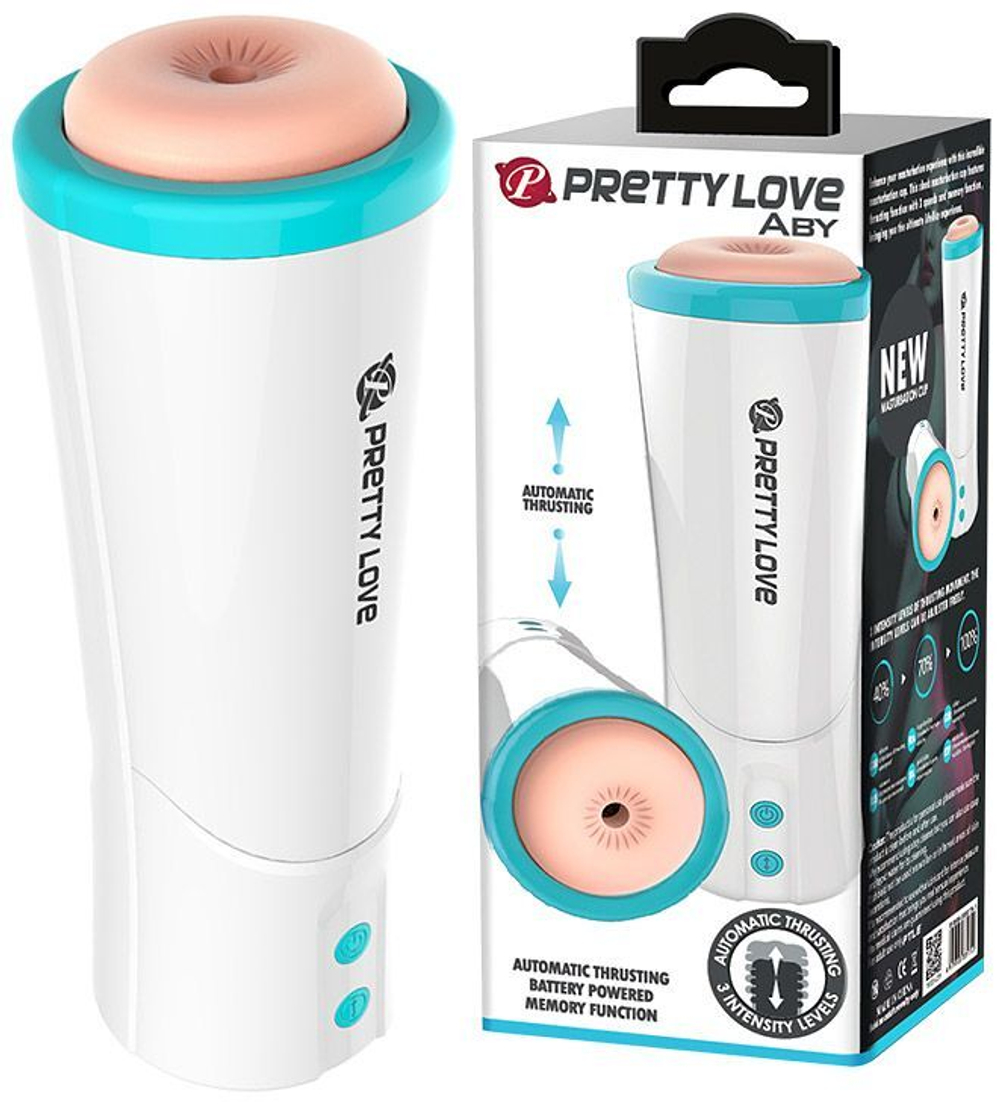 Мастурбатор-вагина Aby с возвратно-поступательными движениями (Цвет: белый с бежевым)