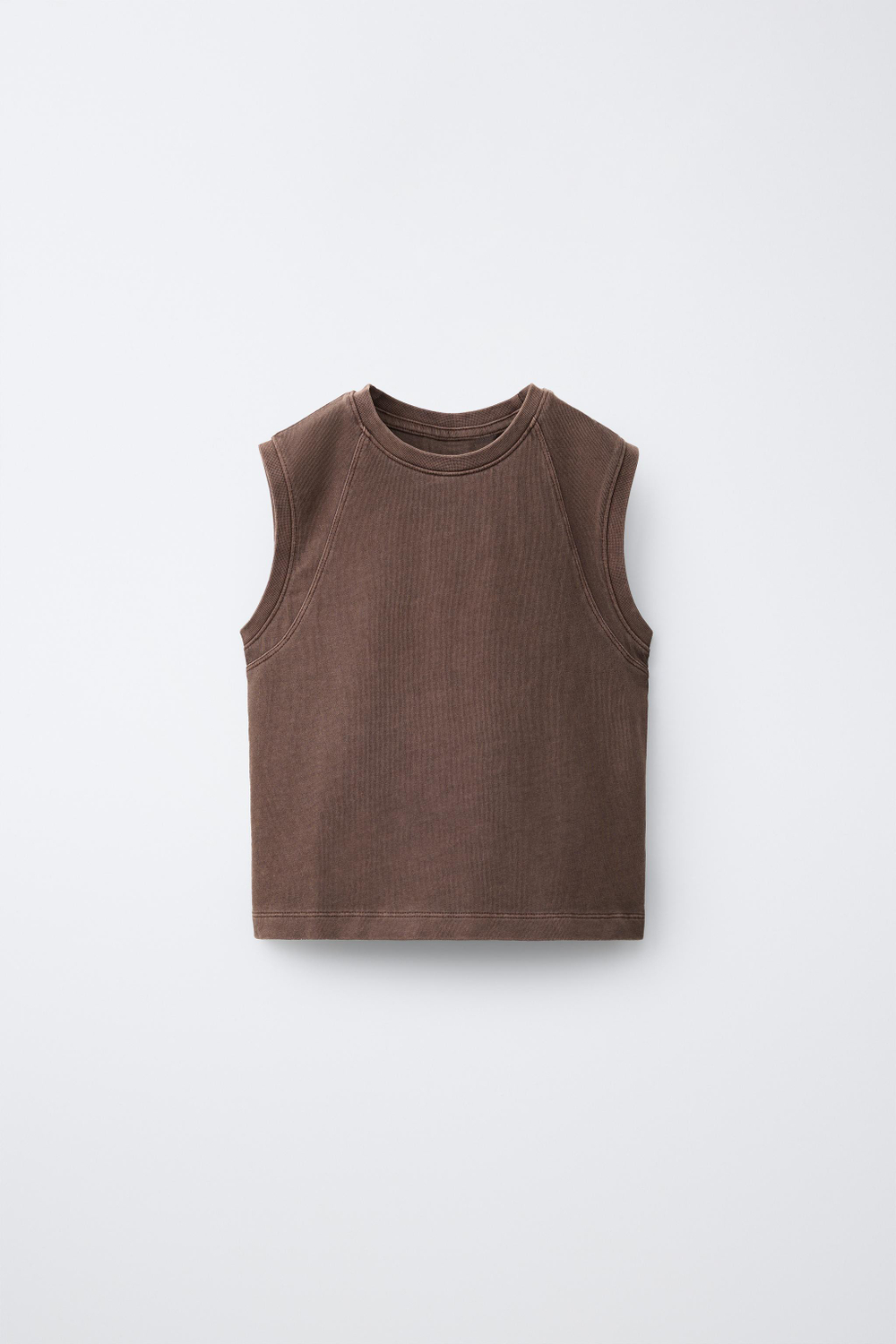 ZARA ОДНОТОННАЯ ФУТБОЛКА БЕЗ РУКАВОВ, КОРИЧНЕВЫЙ