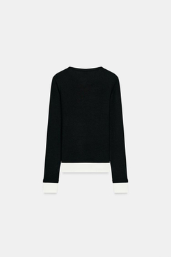 ZARA ФУТБОЛКА С ДВОЙНЫМ КОНТРАСТОМ, ЧЕРНЫЙ