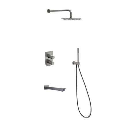 Встраиваемый смеситель для душа с изливом, тропическим и ручным душем TZAR K3415031NC никель