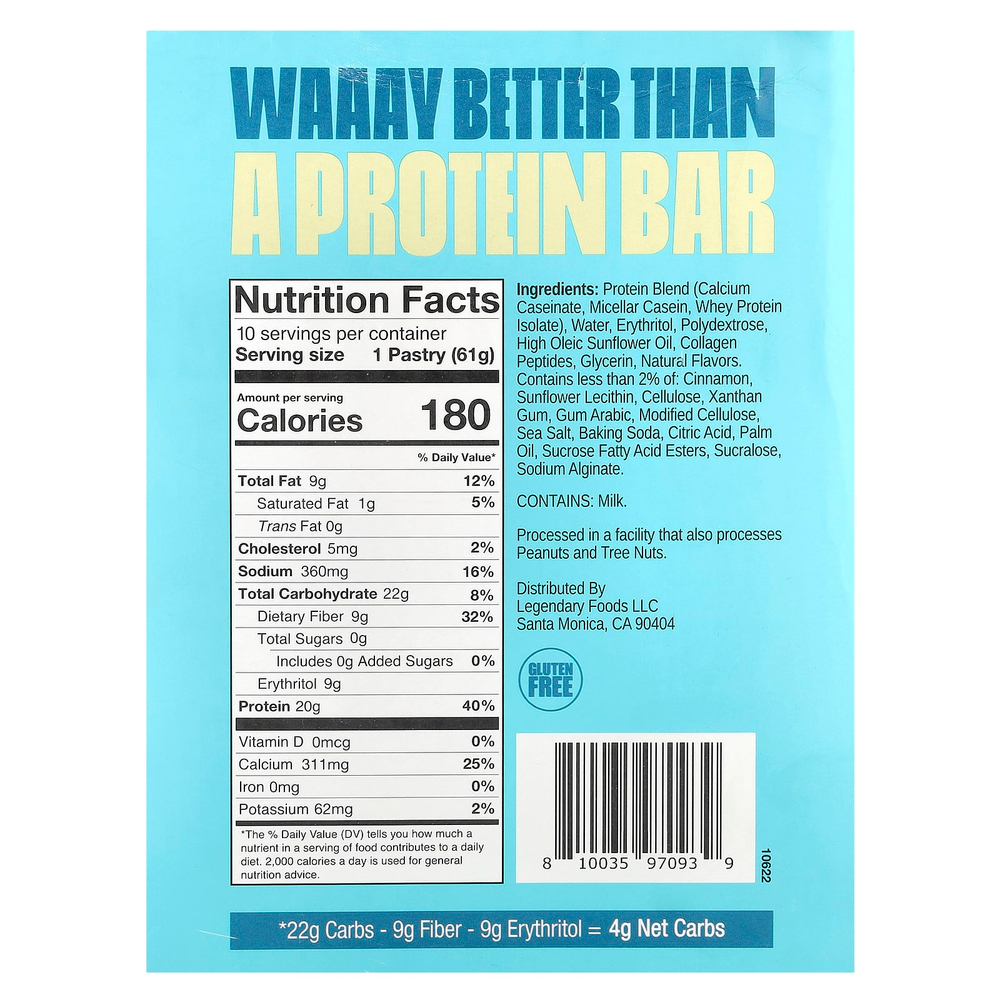 Legendary Foods, протеиновое пирожное, с коричневым сахаром и корицей, 10 шт. по 61 г (2,2 унции)