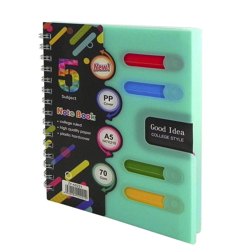 Тетрадь 120л., А5, клетка, Alingar "Good Idea", гребень, пластиковая обложка с информ окном, цветные пластиковые разделители, ассорти 4 цвета