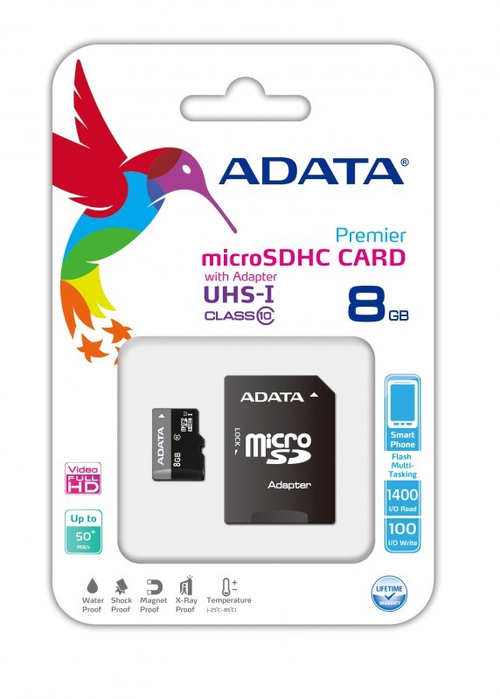 карта памяти A-Data microSD 8Gb+adap. 10cl UHS1