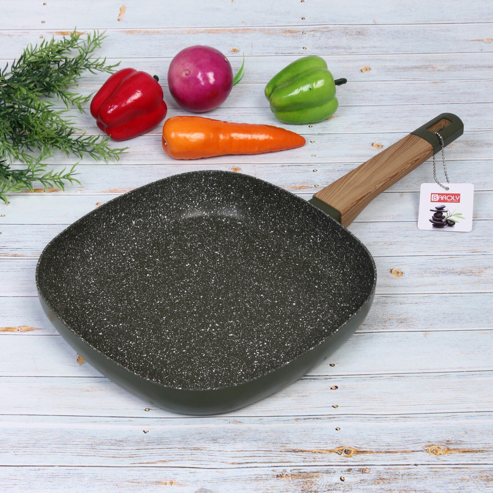 Сковорода квадратная «BAROLY» OLIVA 26*26см индукционная, бакелитовая ручка
