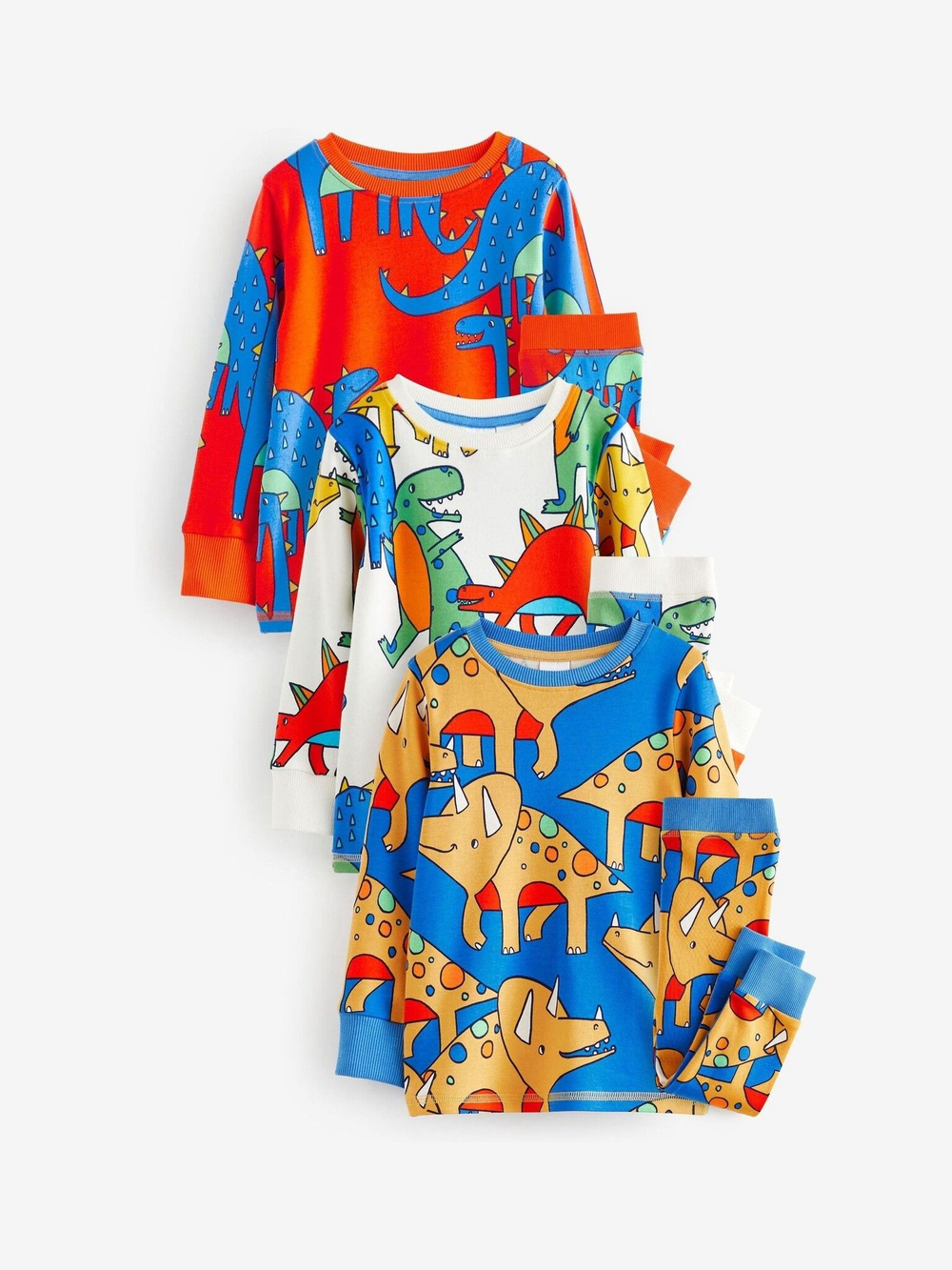 Пижама для мальчика Next 665-634, 3 шт., Синий, Молочный, Желтый