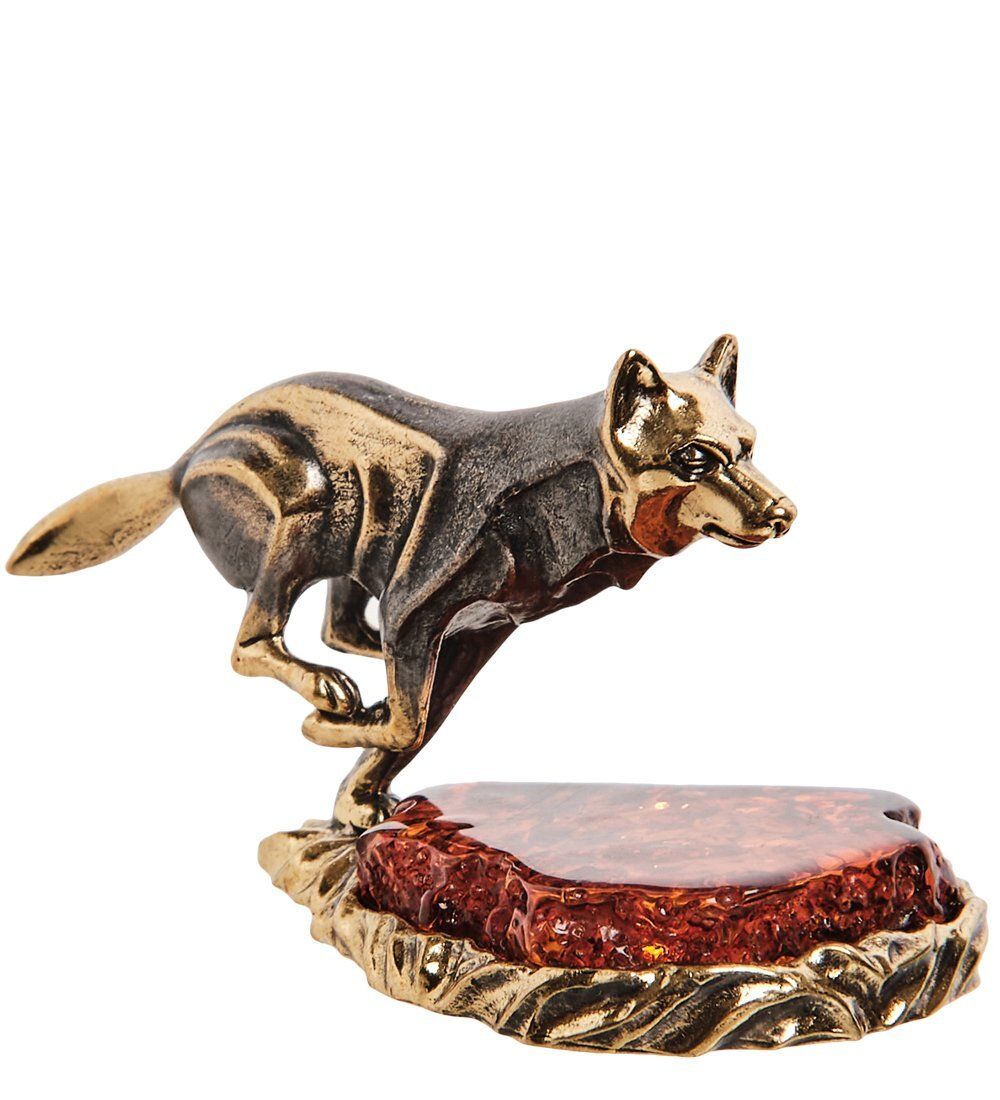 Народные промыслы AM-2808 Фигурка «Волк Охотник» (латунь, янтарь)