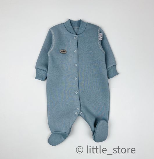 Комбинезон из футера с начесом "Смайлики" Пепельный, с закрытыми ножками