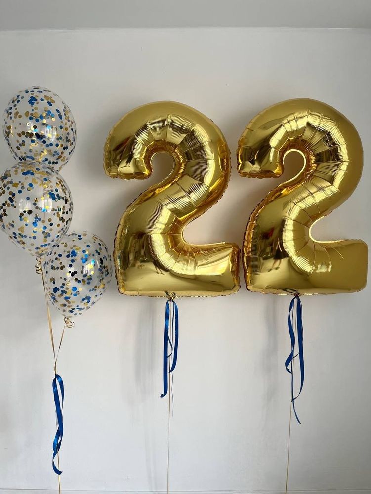 Воздушные шары цифры золото на 22 года №3300