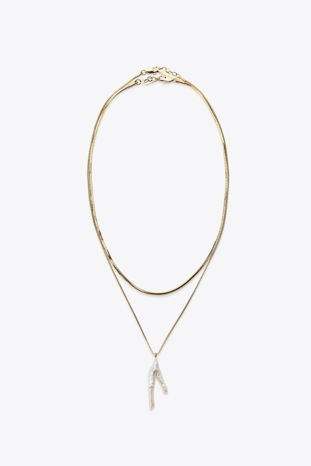 ZARA НАБОР ИЗ 2 ВОДОНЕПРОНИЦАЕМЫХ ОЖЕРЕЛИЙ С ЦЕПОЧКОЙ И ЖЕМЧУГОМ, ЗОЛОТИСТЫЙ