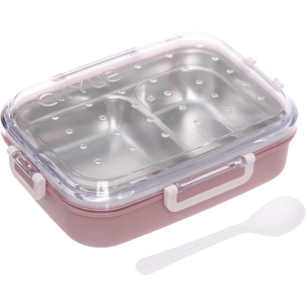 Ланч-бокс пластиковый «SEGRETO» (2отделения с ложкой) 22*17*7см пыльная роза