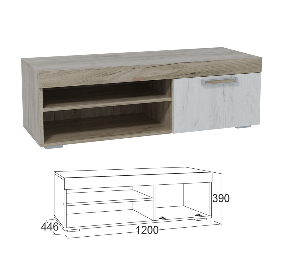 Тумба под ТВ Ольга-19 дуб крафт серый/дуб крафт белый