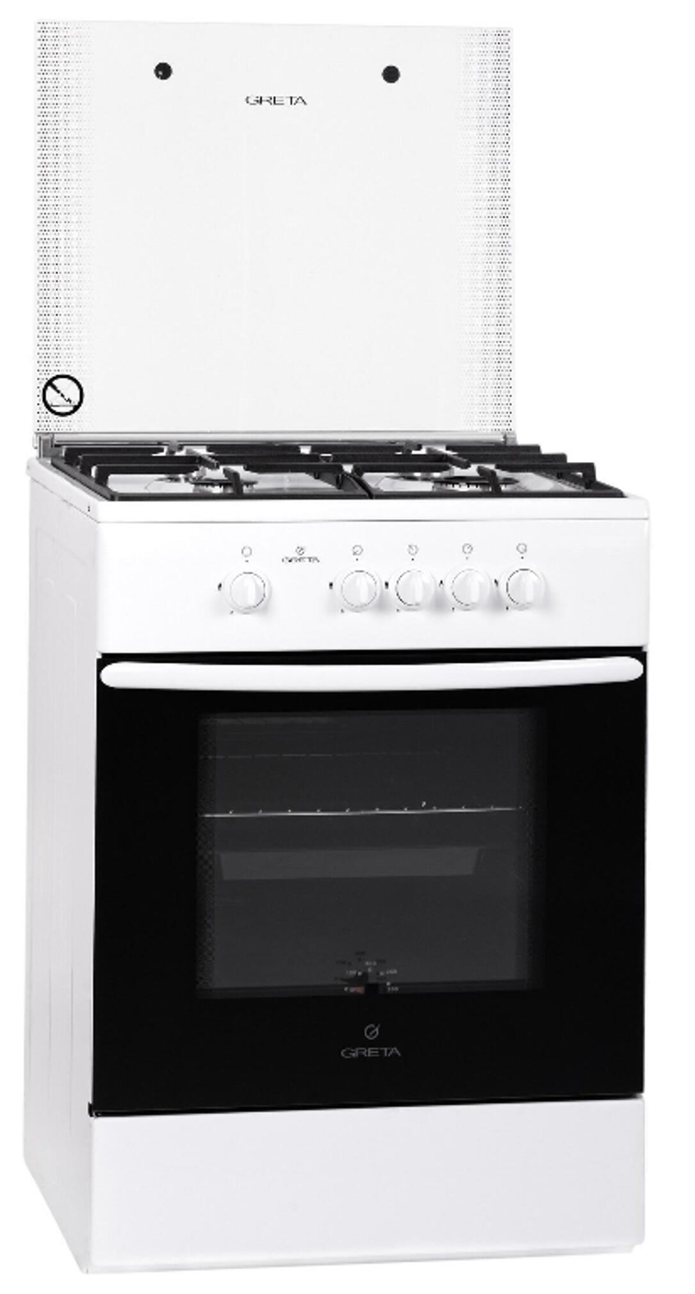 Плита газовая GRETA 600 15 белая ЧР (стеклянная крышка)