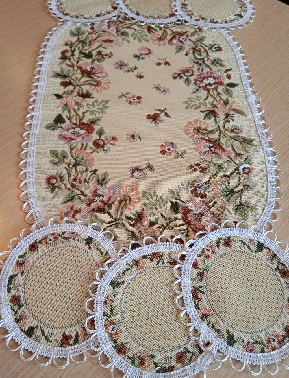 Набор декоративных гобеленовых салфеток "Весна" (1 шт 31х47+6 шт d 13)