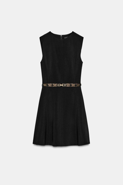 ZARA МИНИ-ПЛАТЬЕ С ЗОЛОТЫМ РЕМНЕМ, ЧЕРНЫЙ