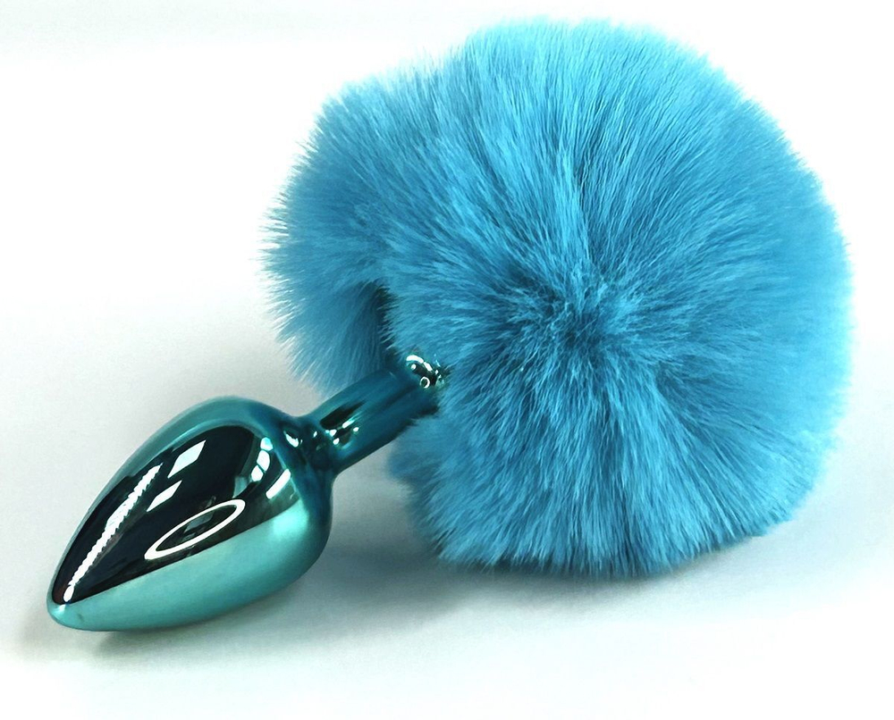 Голубая анальная пробка с заячьим хвостиком (Цвет: голубой)