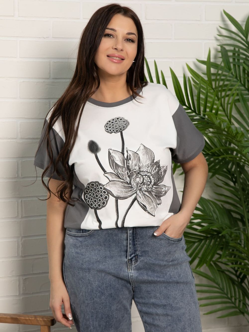 Блуза Нимфея (бело-серая) Б15609-18М LT Collection