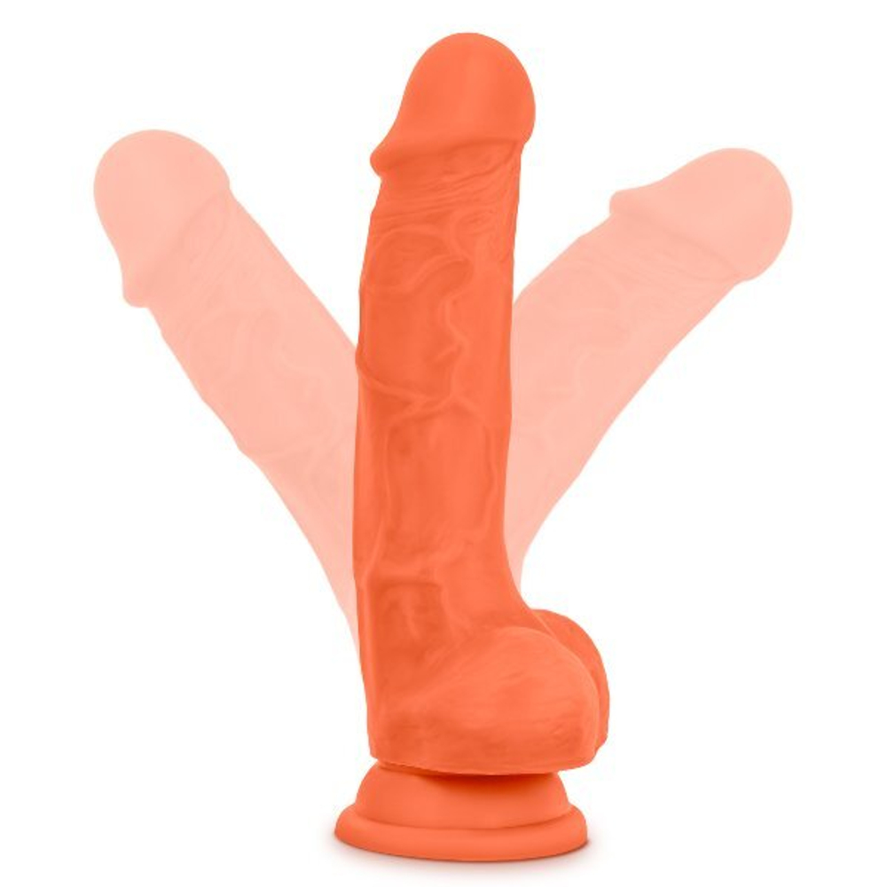 Оранжевый фаллоимитатор 7.5 Inch Silicone Dual Density Cock with Balls - 19 см.