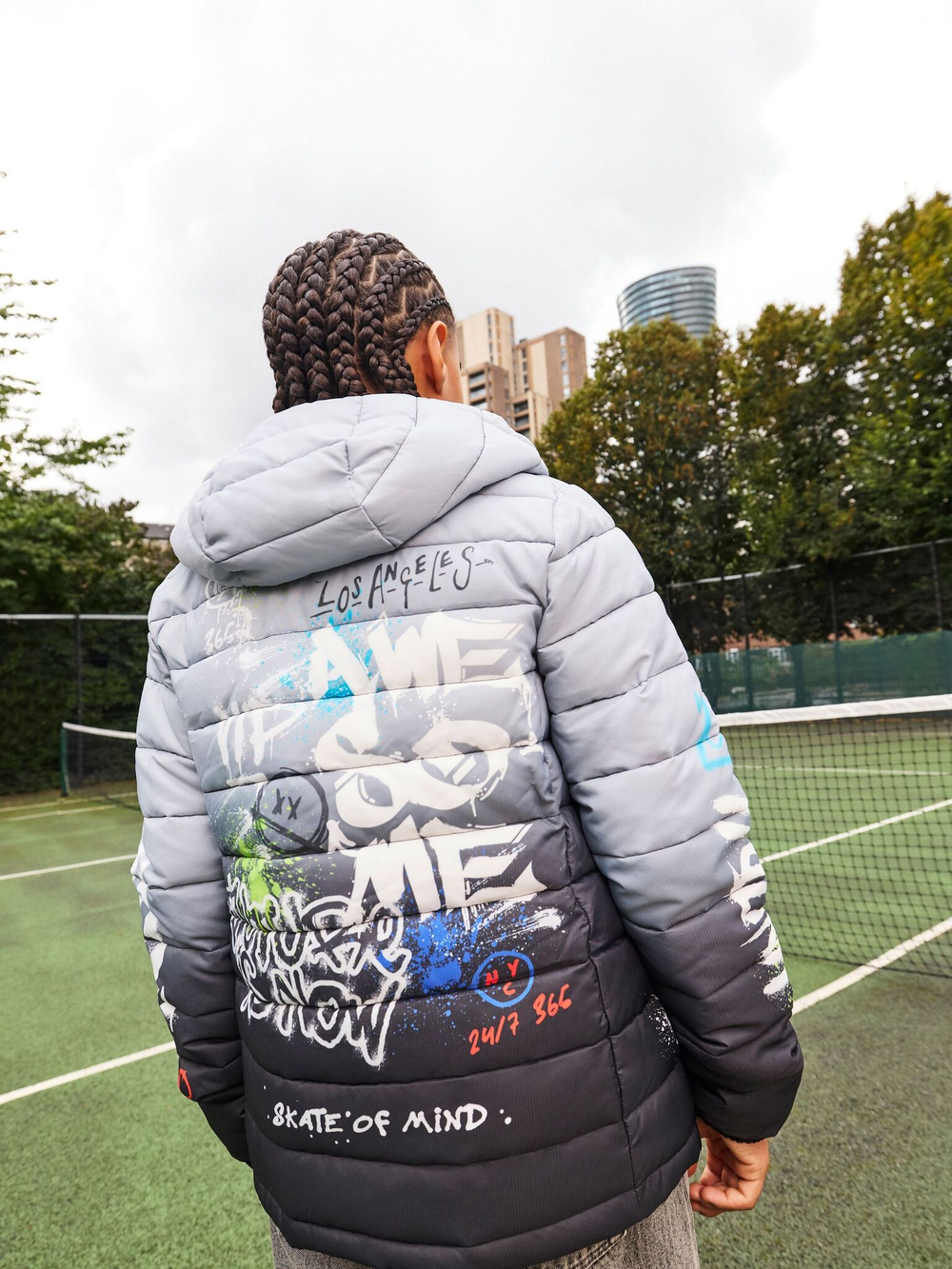 Куртка утепленная с капюшоном для мальчика Next Q61-579, Черный, Белый