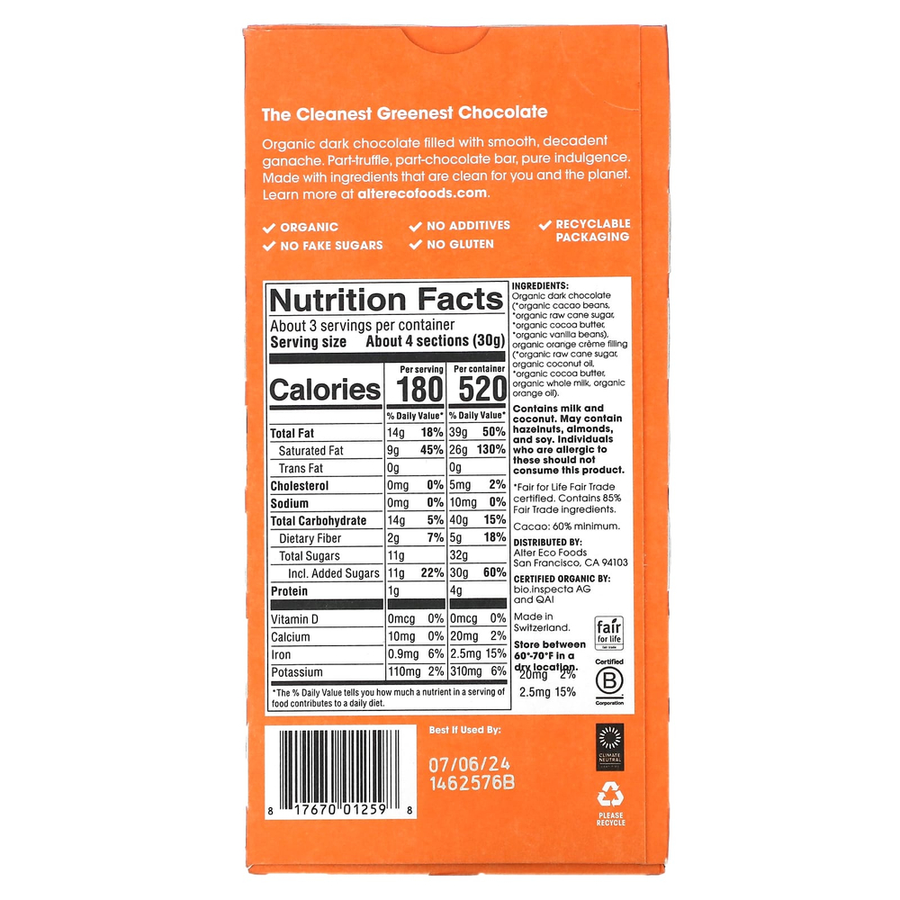 Alter Eco, Trumble Thins, органический темный шоколад, апельсиновый крем, 84 г (2,96 унции)