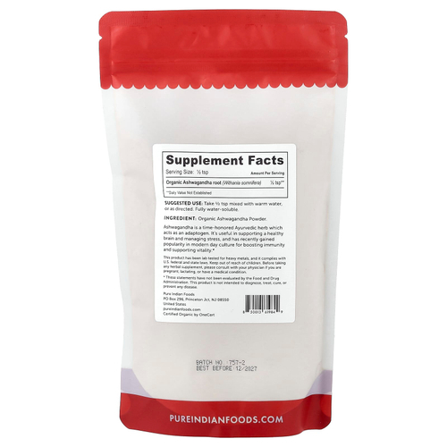 Pure Indian Foods, Органический порошок из корня ашваганды, 227 г (8 унций)