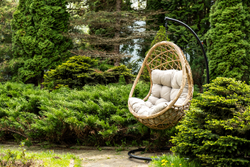 "Венеция" подвесное кресло-кокон из искусственного ротанга, цвет соломенный с бежевой подушкой