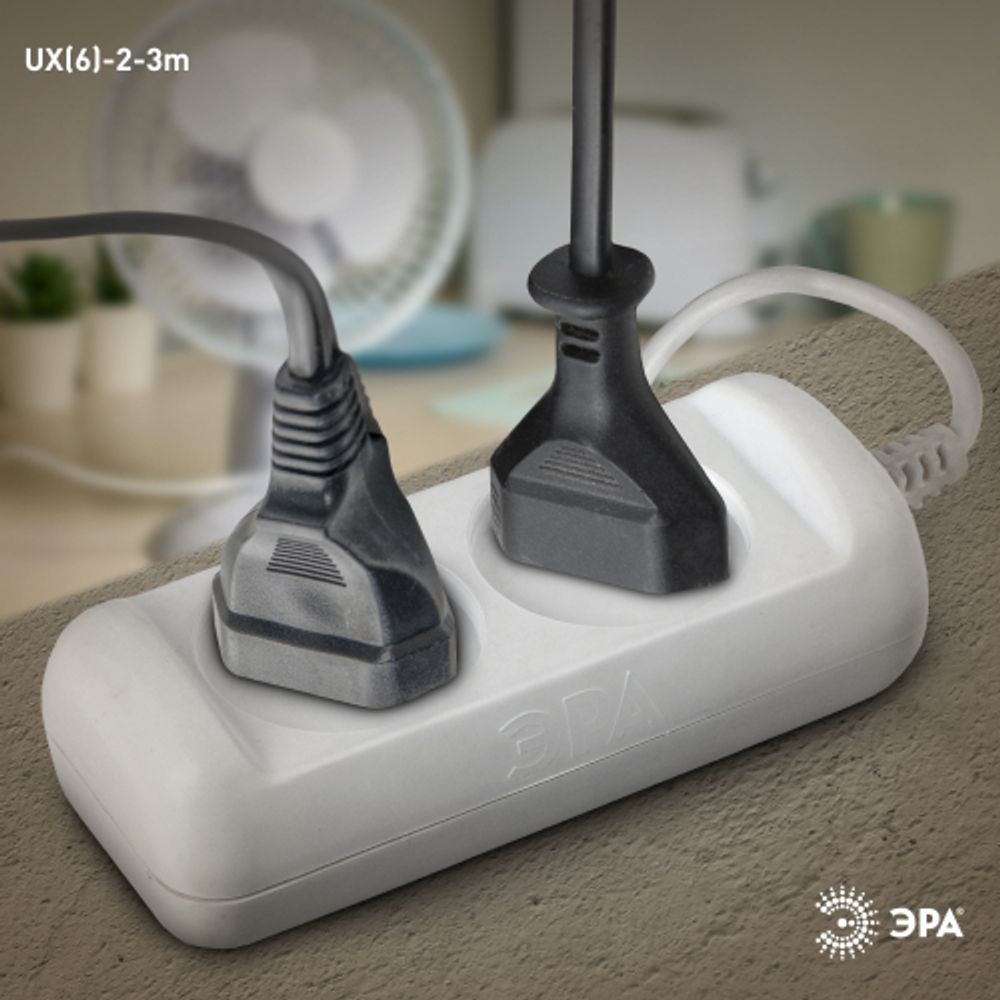 Удлинитель электрический ЭРА UX-2-3m без заземления 2 розетки 3м ПВС 2x0,75мм2 6А белый | Бытовые удлинители
